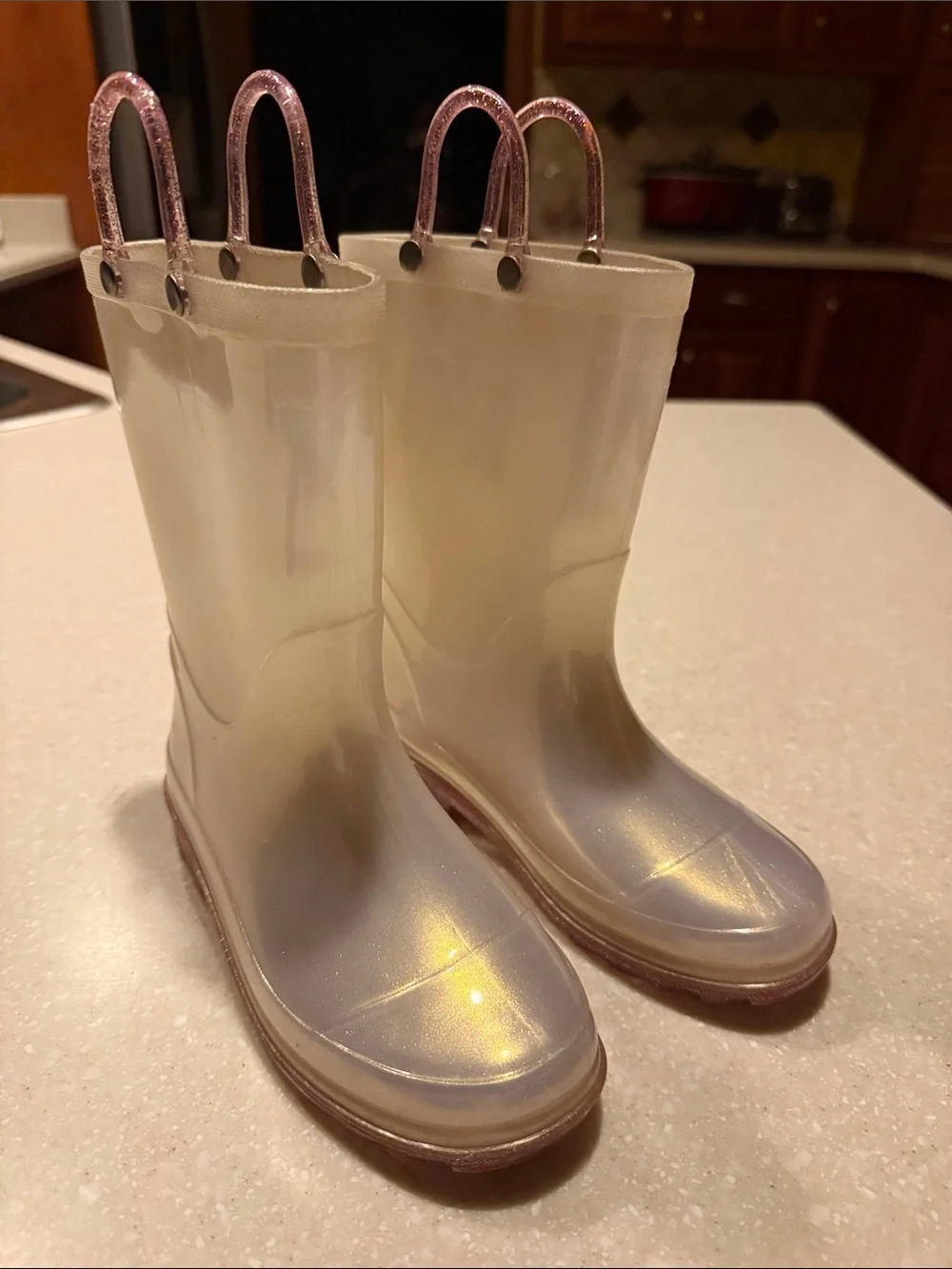 Western Chief Pearlized Glitter Light Up Rain Boots Pull On Kids Size 12
